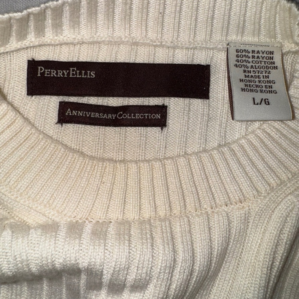 Perry Ellis Anniversary Collection Women's Cream Ribbed Knit Sweater L - Picture 5 of 7